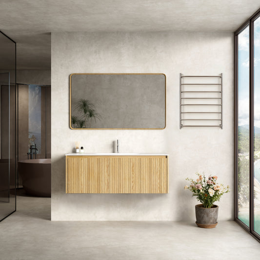 Mobile Bagno 120 cm Sospeso Rovere Chiaro Specchio con Cornice - Pace
