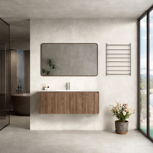 Mobile Bagno 120 cm Sospeso Rovere Scuro Specchio con Cornice - Pace