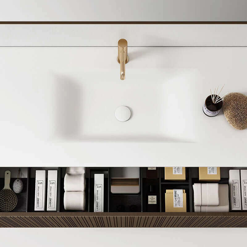 Mobile Bagno Sospeso 90 cm Rovere Scuro Specchio Ovale Retroilluminato - Pace Plus