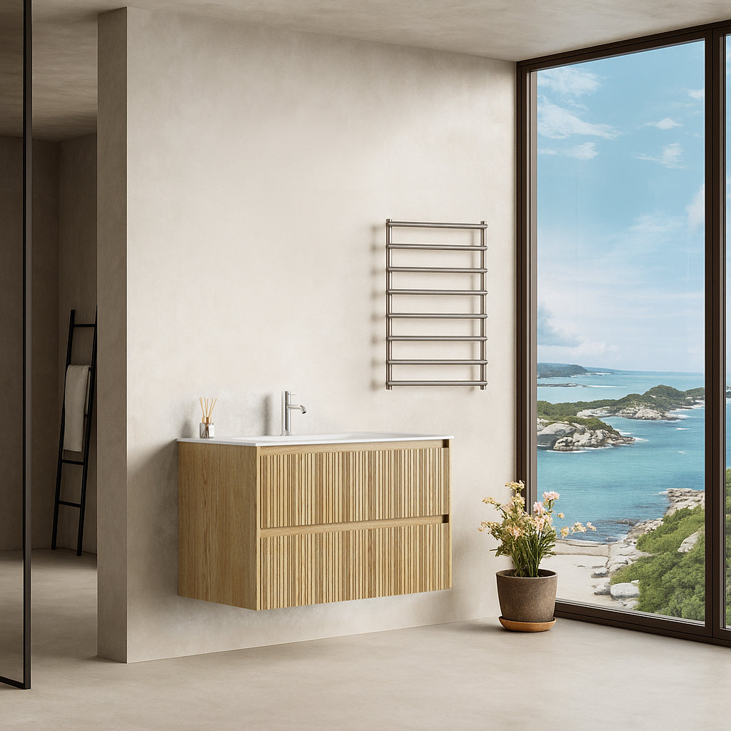 Mobile Bagno Sospeso 90 cm Rovere Chiaro Senza Specchio - Pace Plus