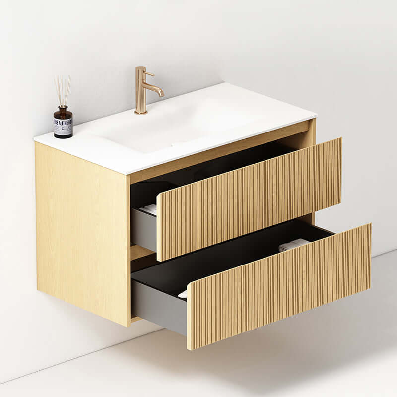 Mobile Bagno Sospeso 90 cm Rovere Chiaro Senza Specchio - Pace Plus