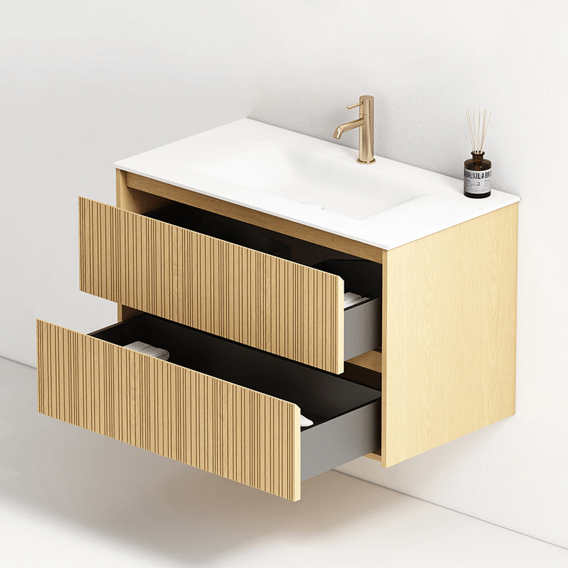 Mobile Bagno Sospeso 90 cm Rovere Chiaro Senza Specchio - Pace Plus