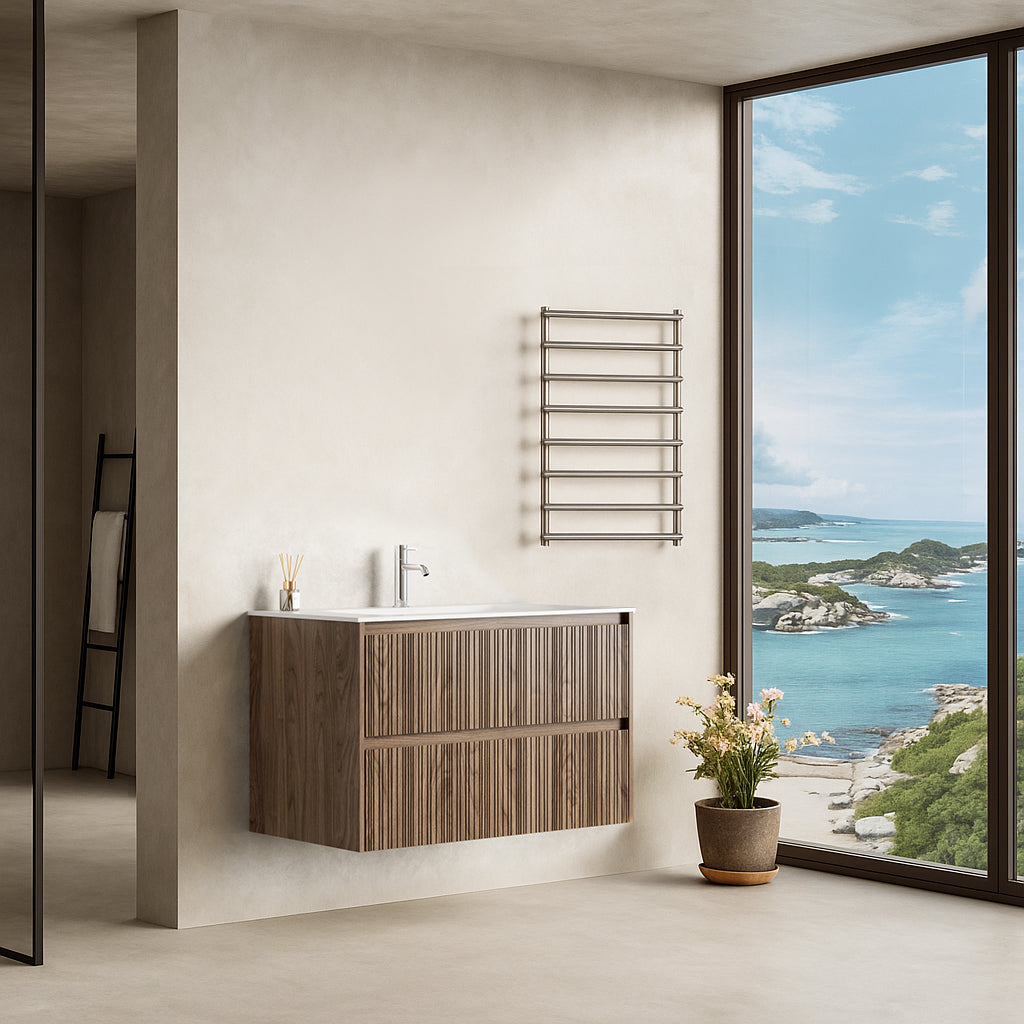 Mobile Bagno Sospeso 90 cm Rovere Scuro Senza Specchio - Pace Plus
