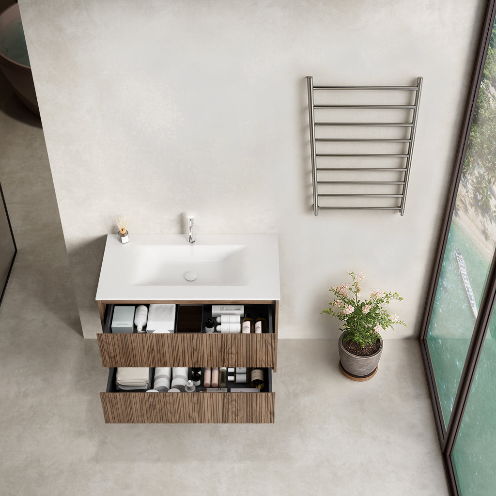 Mobile Bagno Sospeso 90 cm Rovere Scuro Senza Specchio - Pace Plus