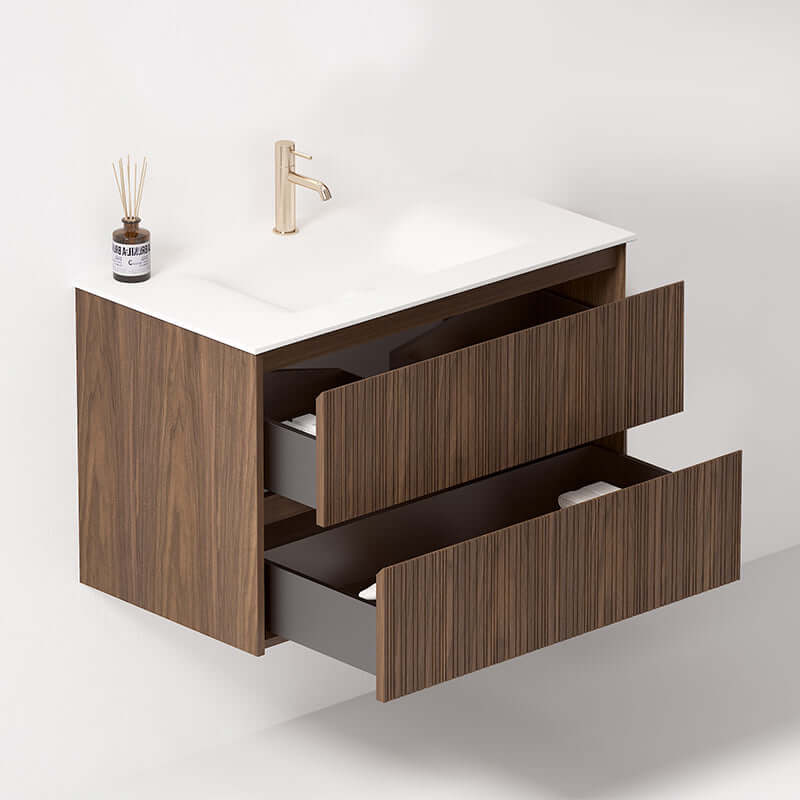 Mobile Bagno Sospeso 90 cm Rovere Scuro Senza Specchio - Pace Plus