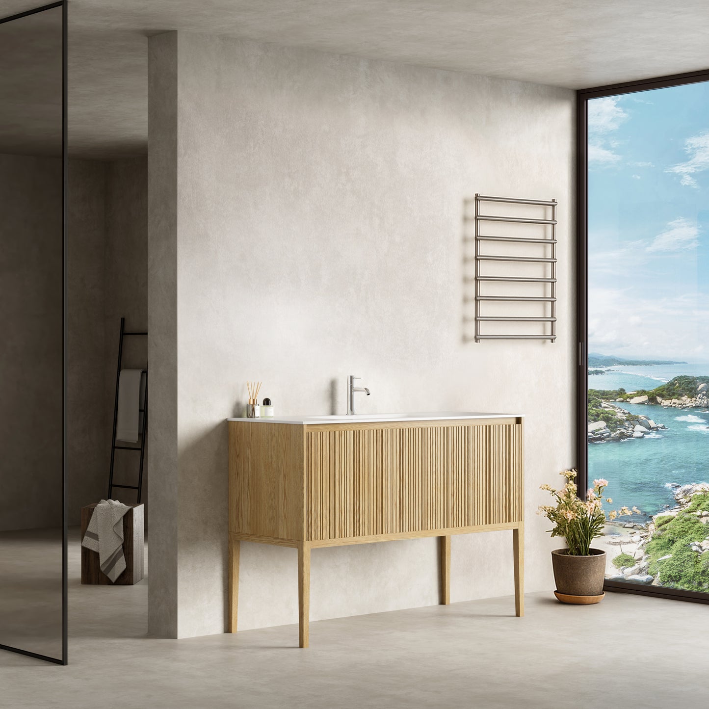Mobile Bagno 120 cm A Terra Rovere Chiaro Senza Specchio - Pace