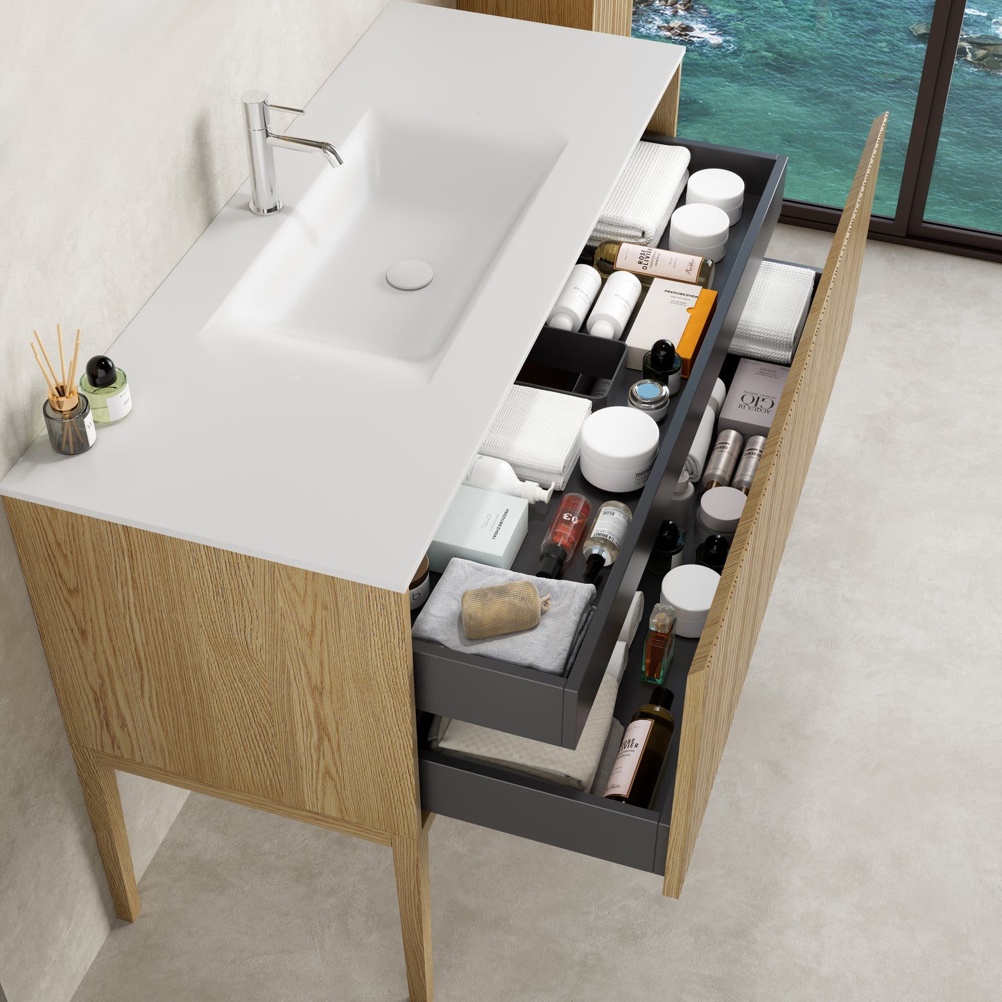 Mobile Bagno 120 cm A Terra Rovere Chiaro Senza Specchio - Pace