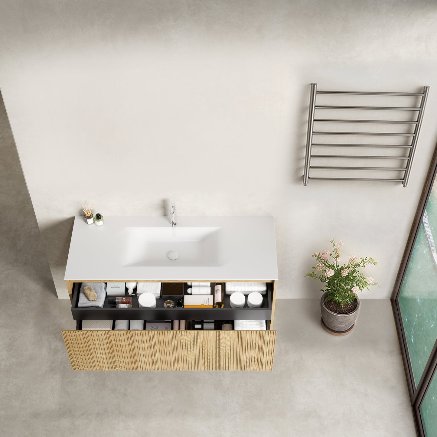 Mobile Bagno 120 cm A Terra Rovere Chiaro Senza Specchio - Pace