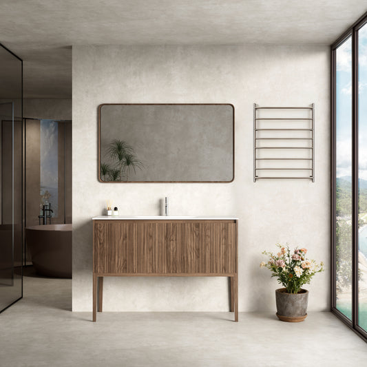 Mobile Bagno 120 cm A Terra Rovere Scuro Specchio con Cornice - Pace