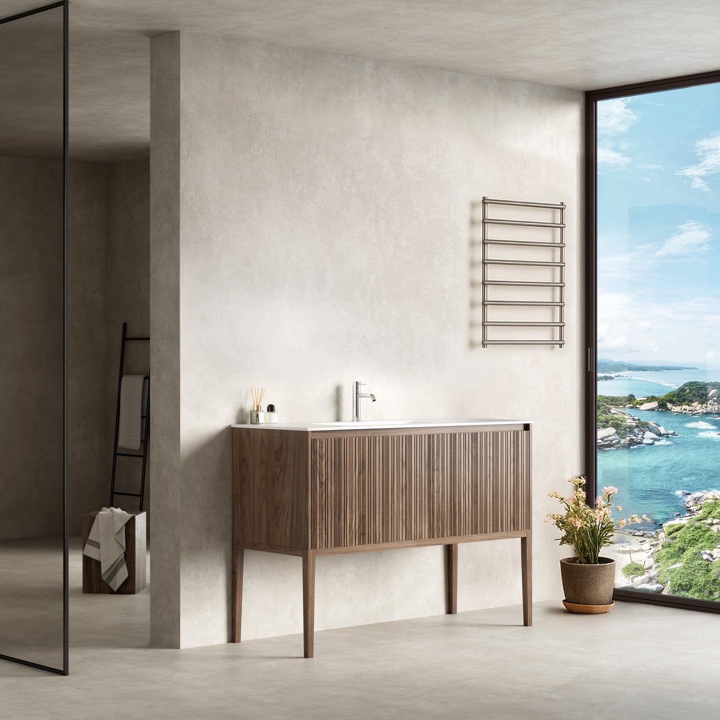 Mobile Bagno 120 cm A Terra Rovere Scuro Senza Specchio - Pace
