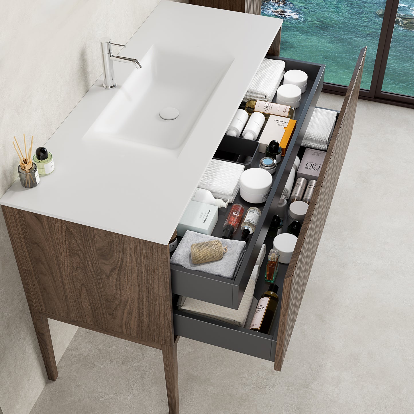 Mobile Bagno 120 cm A Terra Rovere Scuro Senza Specchio - Pace