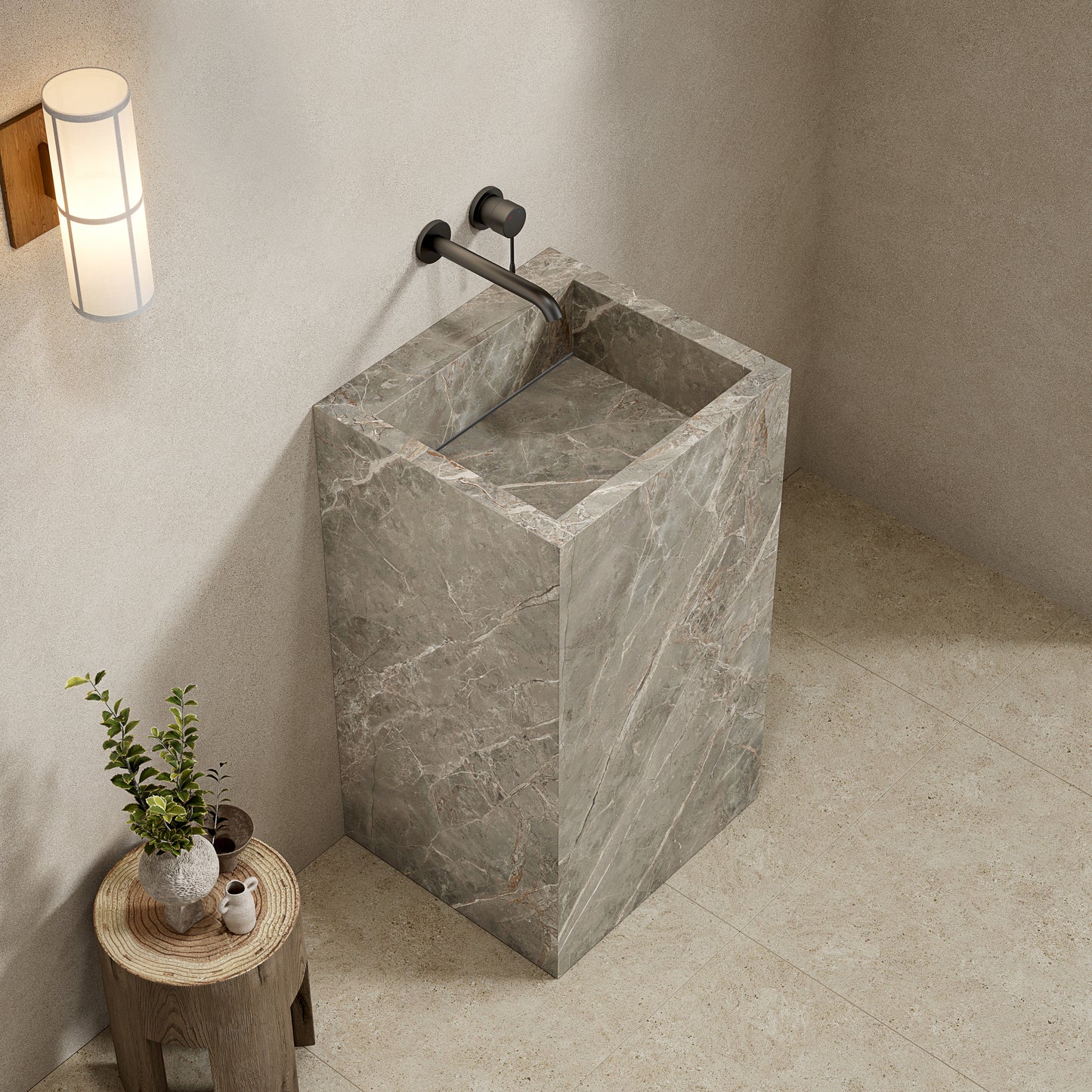 Lavabo Freestanding in Gres Opaco Etoile Grigio 60 cm - Pedestal