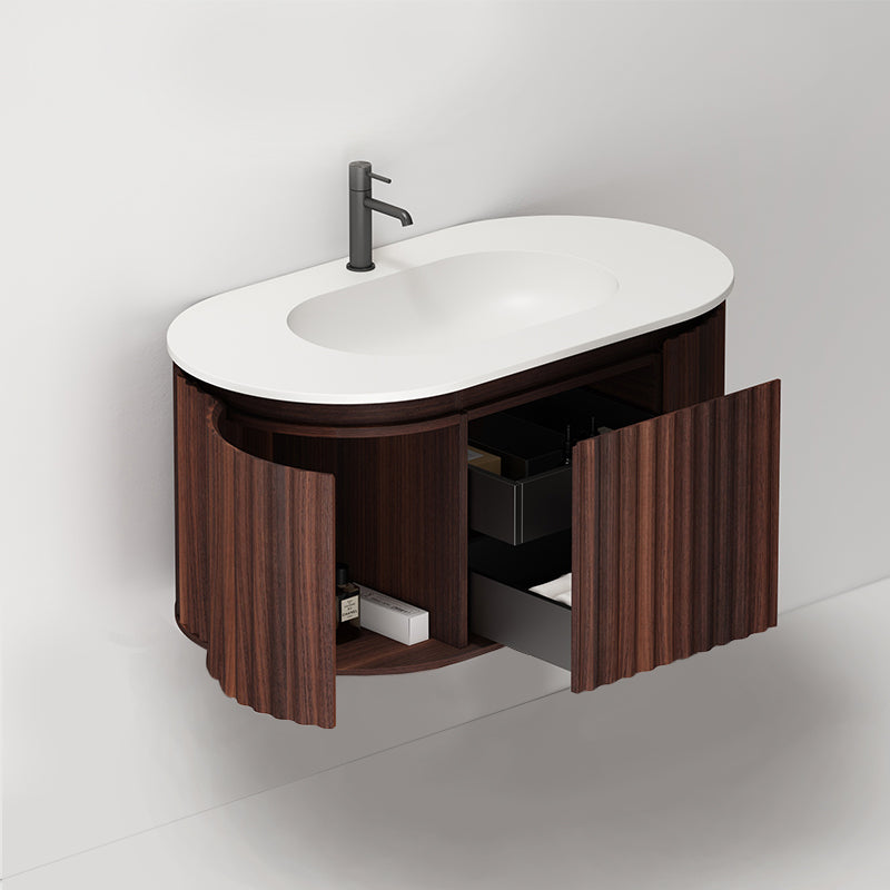 Mobile Bagno 100 cm Sospeso Noce Scuro Senza Specchio - Reid