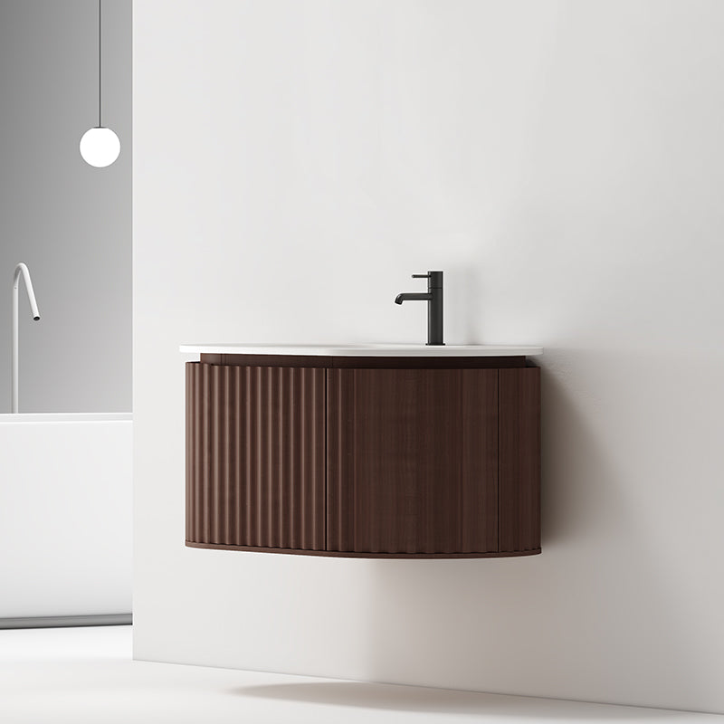 Mobile Bagno 100 cm Sospeso Rovere Scuro Senza Specchio - Reid