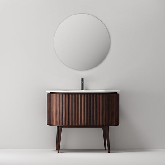 Mobile Bagno 100 cm A Terra Noce Scuro Specchio Tondo - Reid