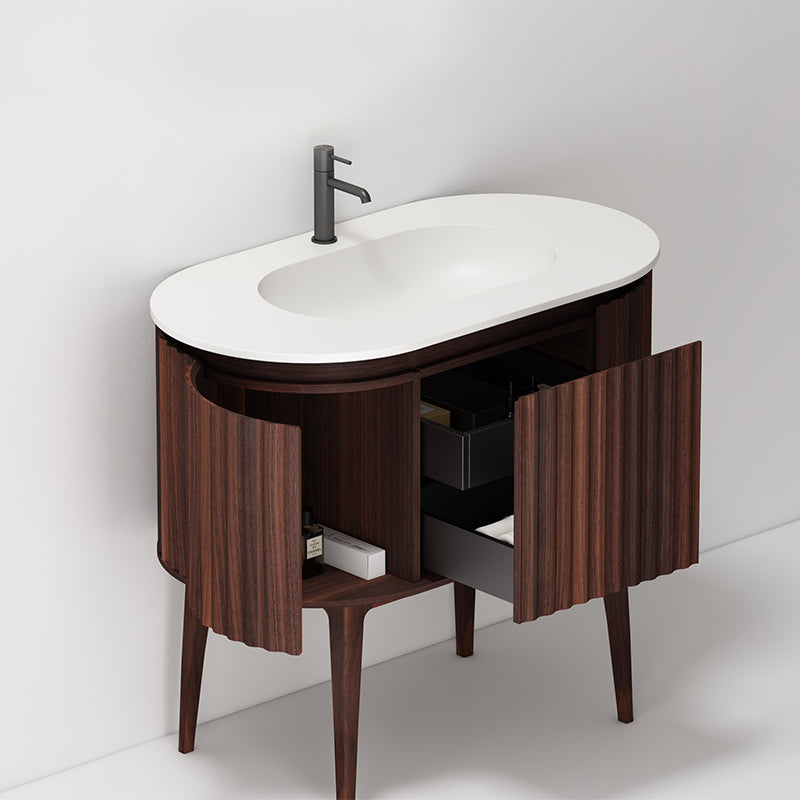 Mobile Bagno 100 cm A Terra Noce Scuro Senza Specchio - Reid