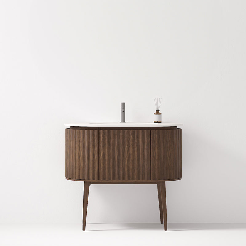 Mobile Bagno 100 cm A Terra Rovere Scuro Senza Specchio - Reid