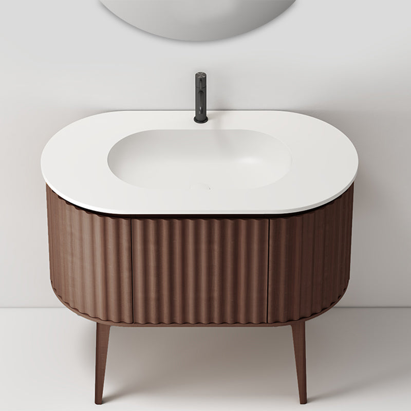 Mobile Bagno 100 cm A Terra Rovere Scuro Specchio Tondo - Reid