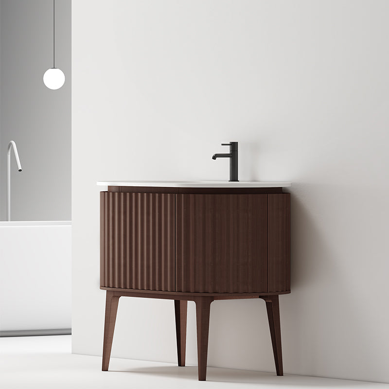 Mobile Bagno 100 cm A Terra Rovere Scuro Senza Specchio - Reid