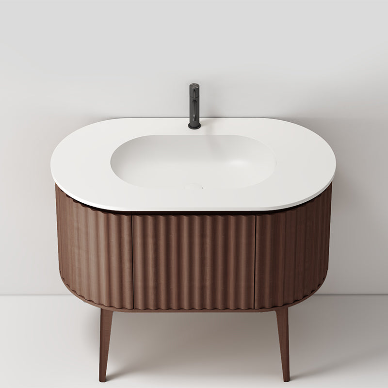 Mobile Bagno 100 cm A Terra Rovere Scuro Senza Specchio - Reid