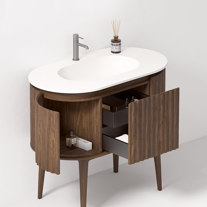 Mobile Bagno 100 cm A Terra Rovere Scuro Senza Specchio - Reid