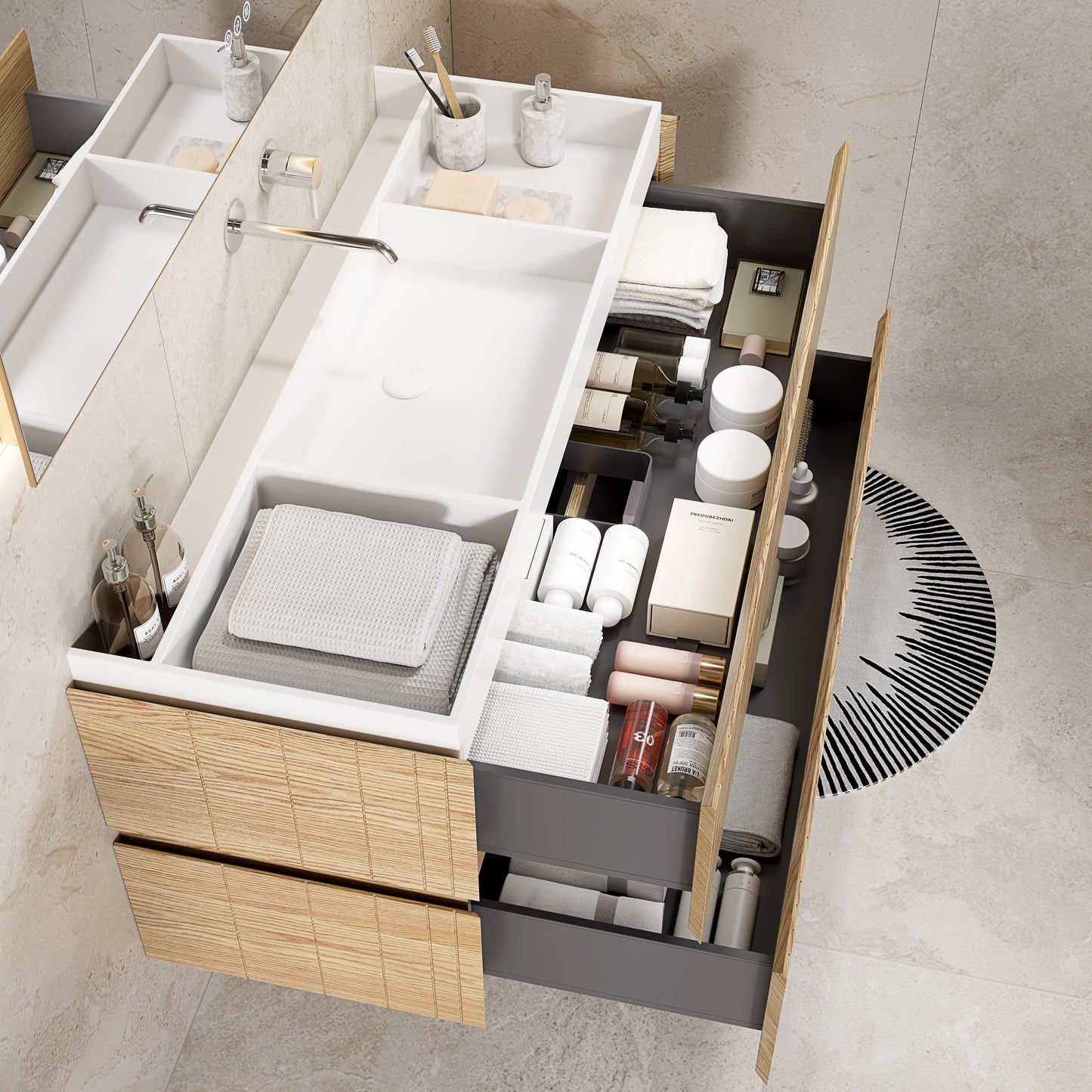 Mobile Bagno 120 cm Sospeso Rovere Chiaro Specchio Retroilluminato - Roshi