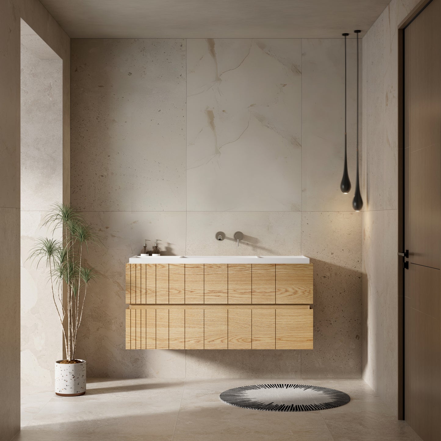 Mobile Bagno 120 cm Sospeso Rovere Chiaro Senza Specchio - Roshi