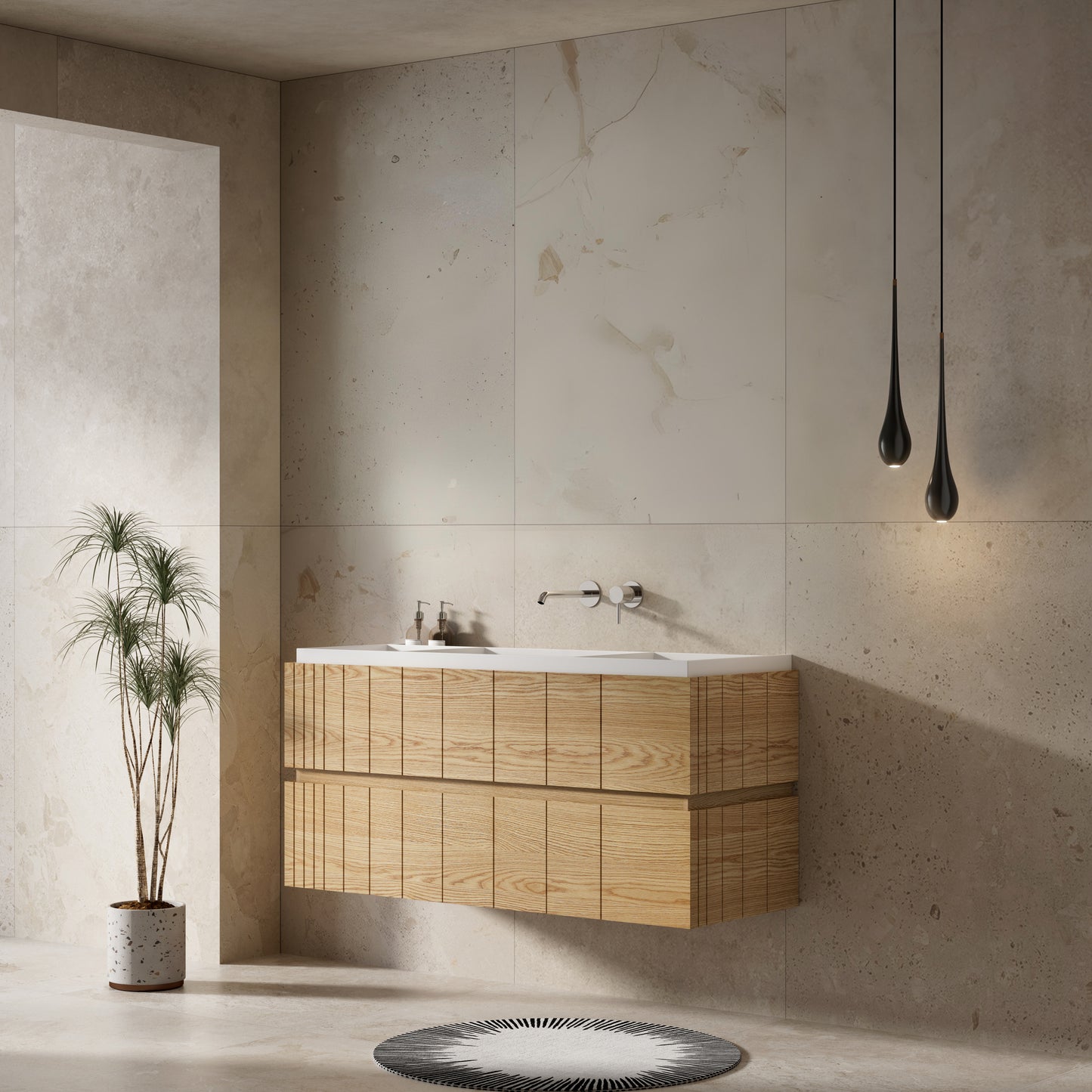 Mobile Bagno 120 cm Sospeso Rovere Chiaro Senza Specchio - Roshi