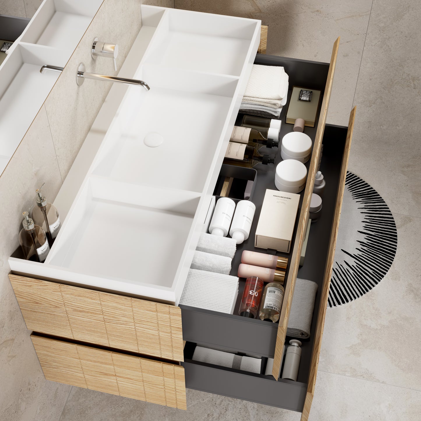 Mobile Bagno 120 cm Sospeso Rovere Chiaro Senza Specchio - Roshi