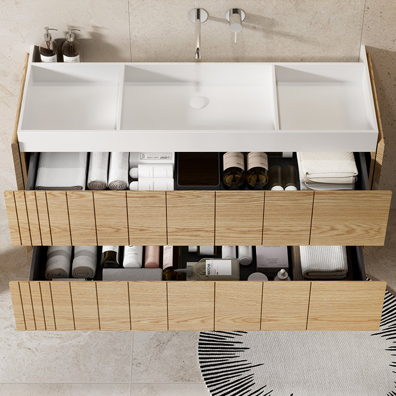 Mobile Bagno 120 cm Sospeso Rovere Chiaro Senza Specchio - Roshi