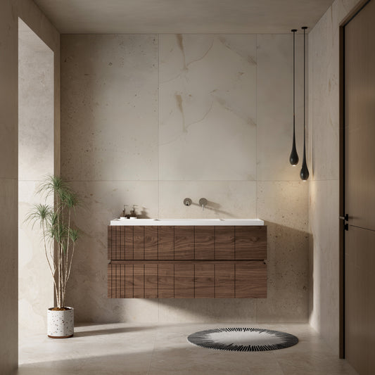 Mobile Bagno 120 cm Sospeso Rovere Scuro Senza Specchio - Roshi