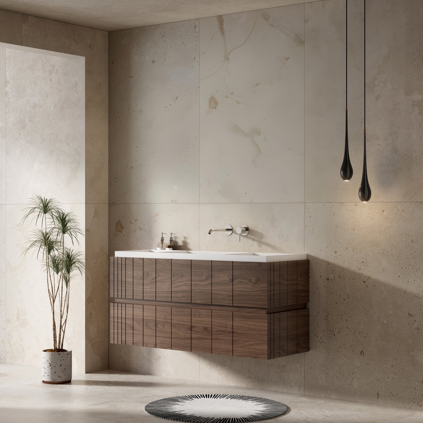 Mobile Bagno 120 cm Sospeso Rovere Scuro Senza Specchio - Roshi