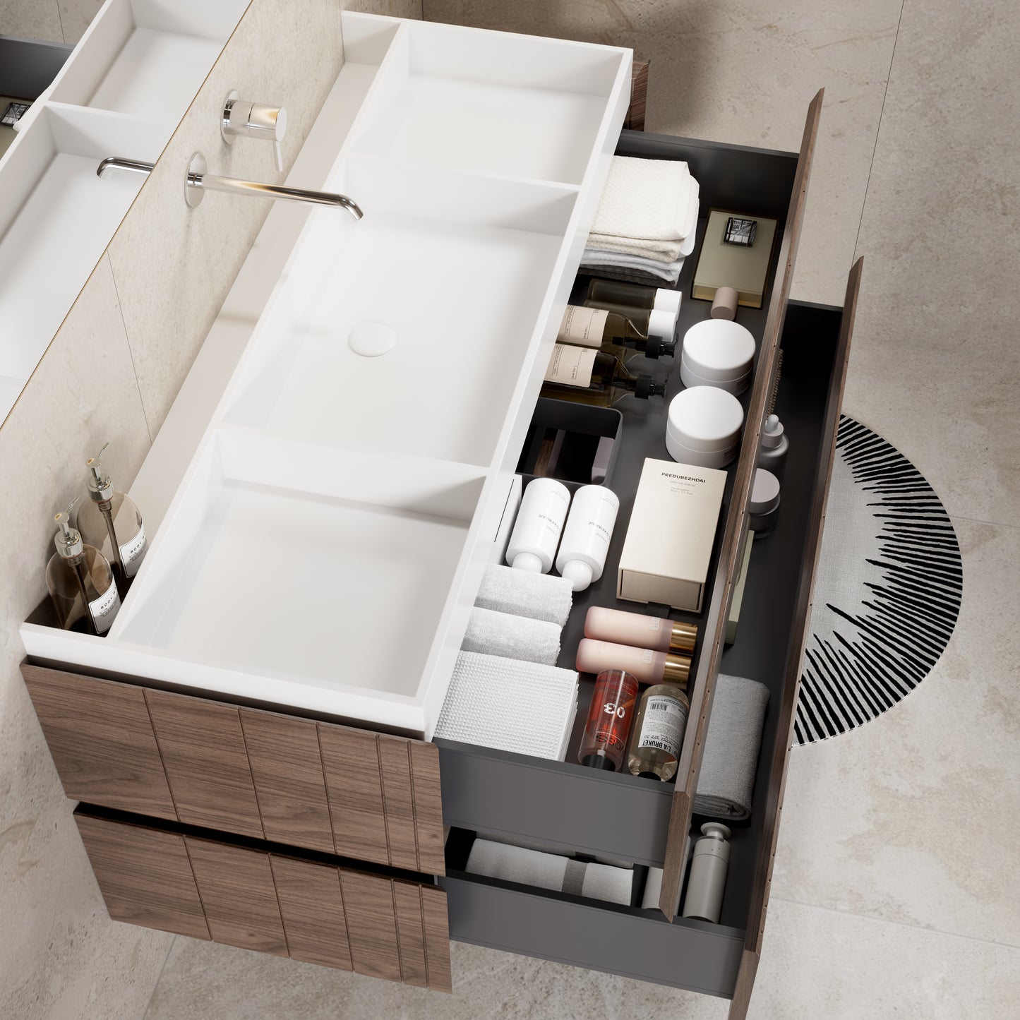 Mobile Bagno 120 cm Sospeso Rovere Scuro Senza Specchio - Roshi