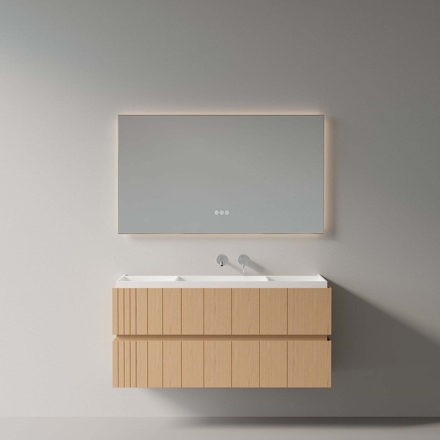 Mobile Bagno 120 cm Sospeso Rovere Chiaro Specchio Retroilluminato - Roshi