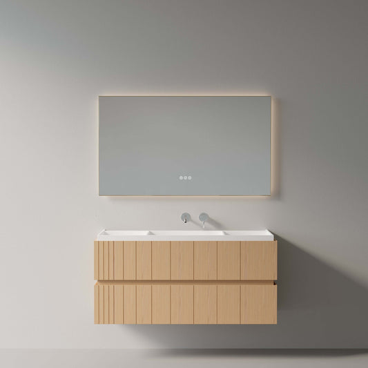 Mobile Bagno 120 cm Sospeso Rovere Chiaro Specchio Retroilluminato - Roshi