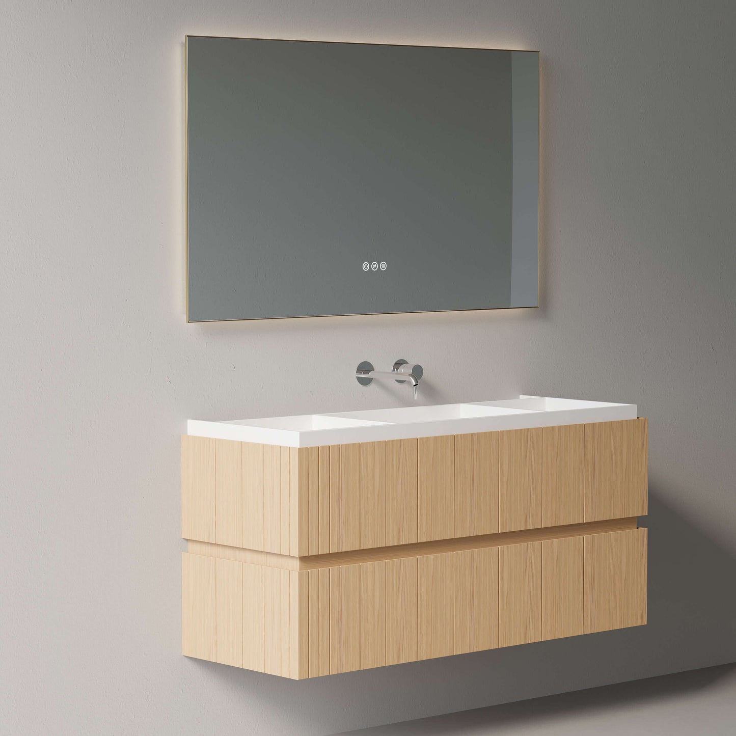 Mobile Bagno 120 cm Sospeso Rovere Chiaro Specchio Retroilluminato - Roshi