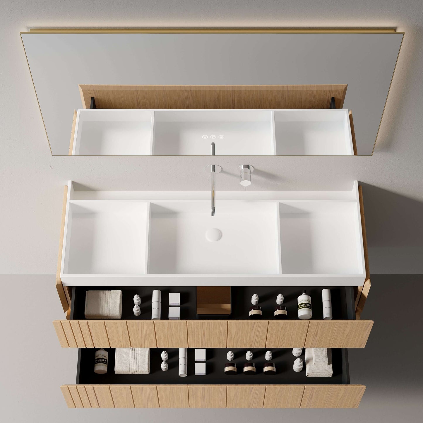 Mobile Bagno 120 cm Sospeso Rovere Chiaro Specchio Retroilluminato - Roshi