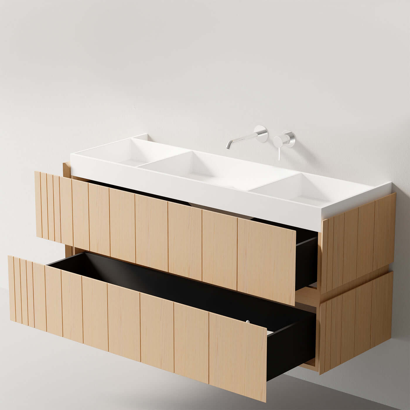 Mobile Bagno 120 cm Sospeso Rovere Chiaro Senza Specchio - Roshi
