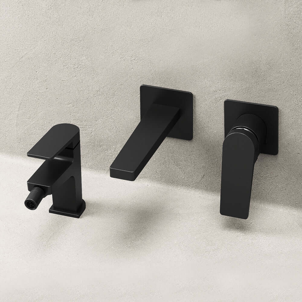 Set Miscelatori Lavabo a Parete e Bidet Con Piletta Click Clack Nero - Sun