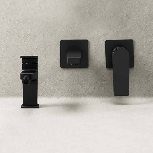 Set Miscelatori Lavabo a Parete e Bidet Con Piletta Click Clack Nero - Sun