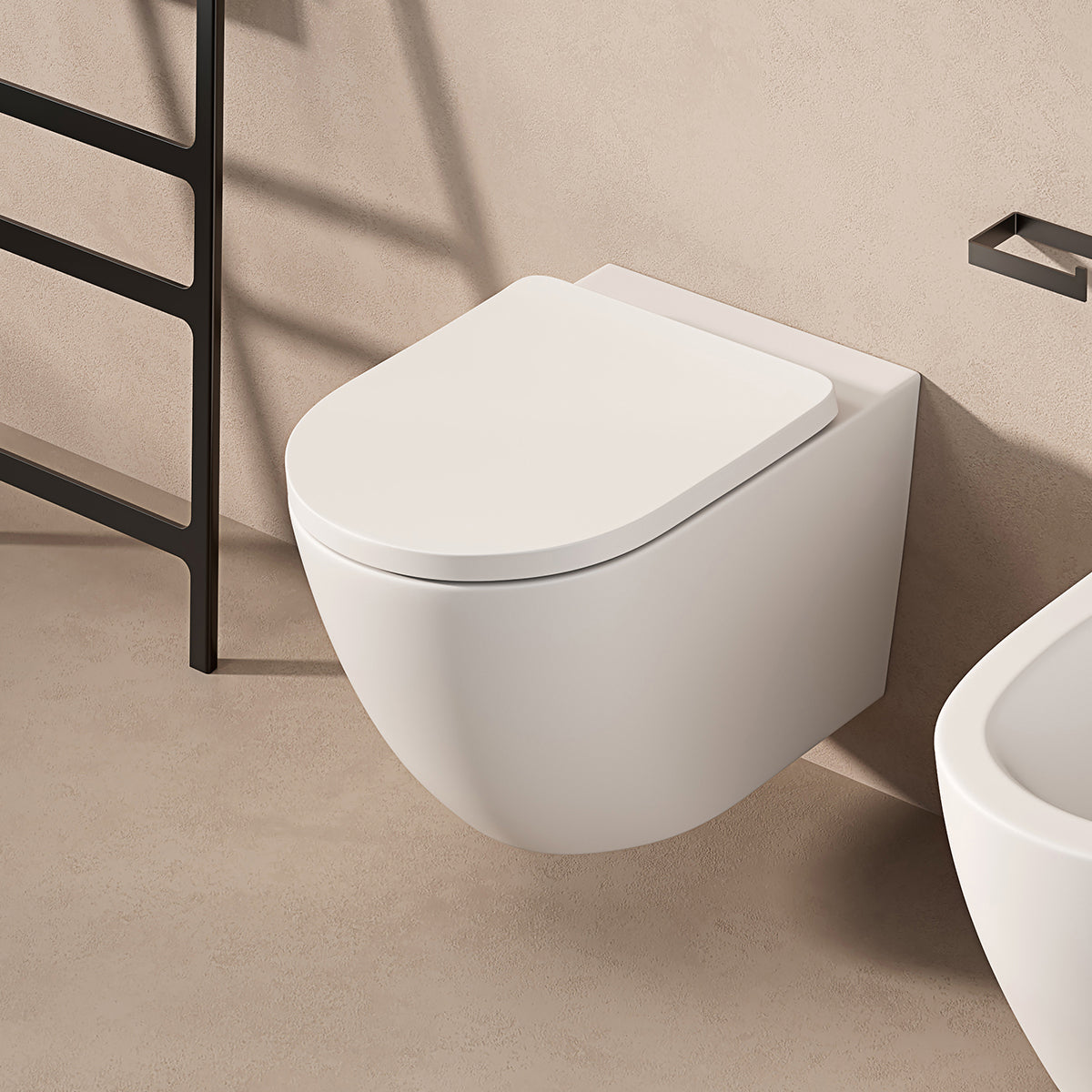 Vaso Sospeso Giada 49 Bianco Opaco e Coprivaso Soft Close - Meda