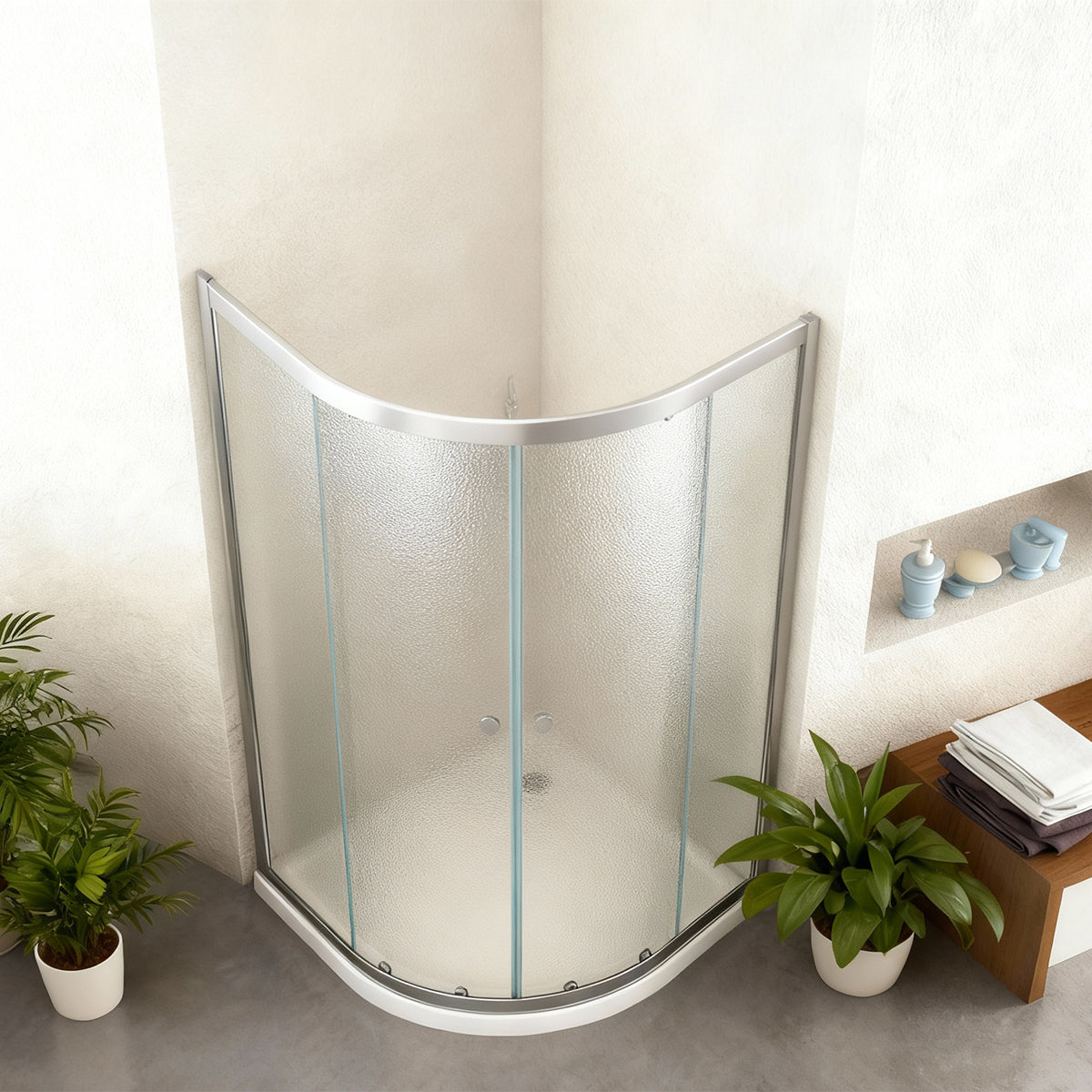 Box Doccia Semicircolare 90x90 cm Doppio scorrevole Vetro Martellato - MedaHome