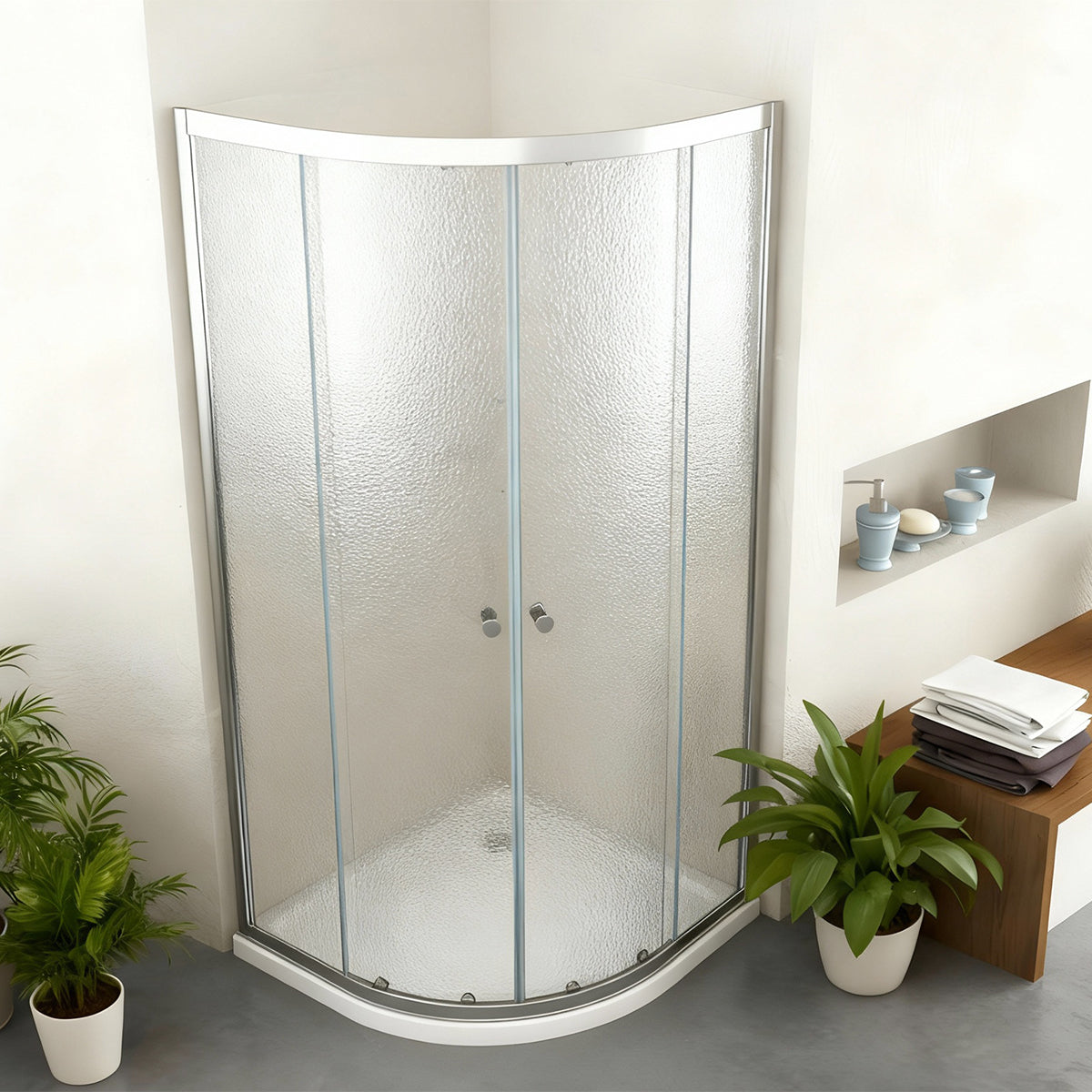 Box Doccia Semicircolare 90x90 cm Doppio scorrevole Vetro Martellato - MedaHome