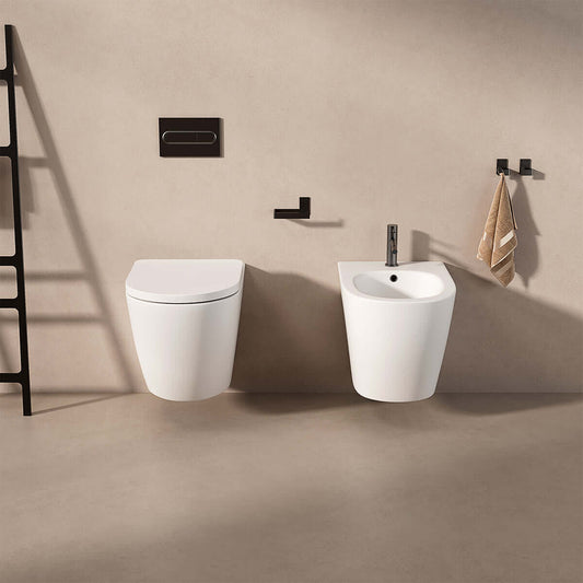 Coppia Sanitari Sospesi Giada 53 Scarico Tornado e Sedile Soft-Close Bianco Opaco - Meda
