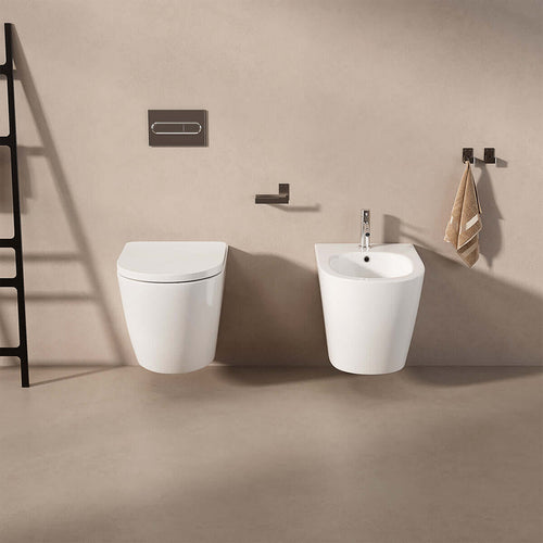 Coppia Sanitari Sospesi Scarico Tornado e Sedile Soft-Close Bianco Lucido - Giada 53