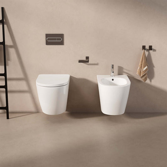 Coppia Sanitari Sospesi Giada 53 Scarico Tornado e Sedile Soft-Close Bianco Lucido - Meda