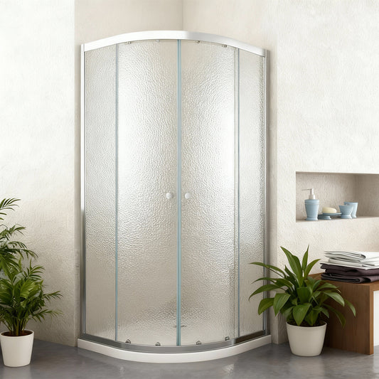 Box Doccia Semicircolare 90x90 cm Doppio scorrevole Vetro Martellato - MedaHome