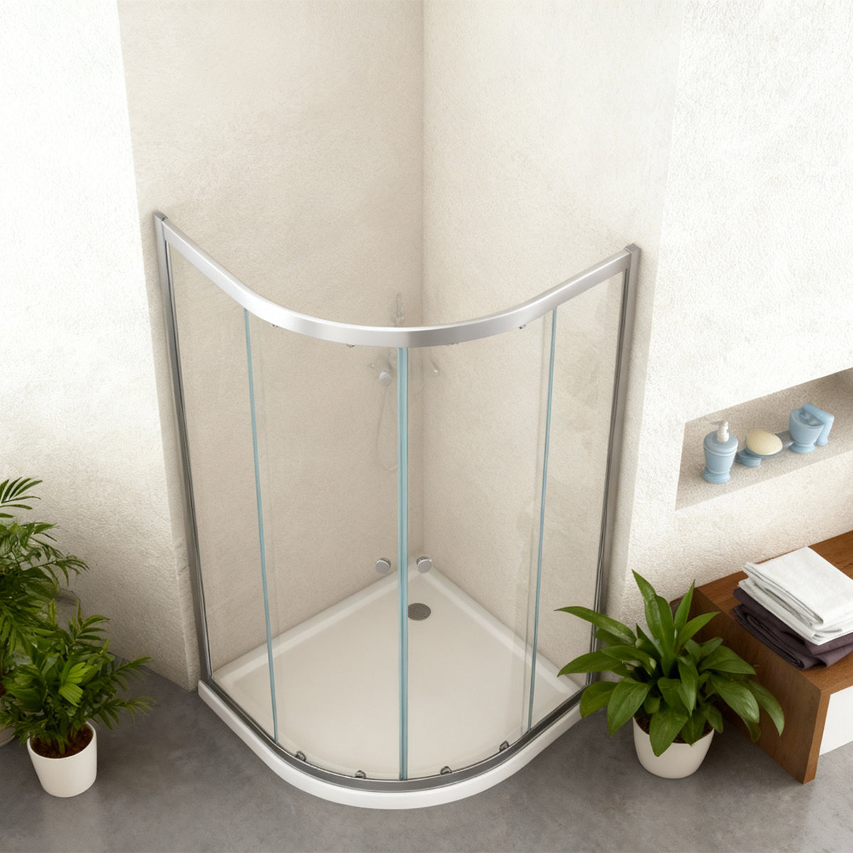 Box Doccia Semicircolare 90x90 cm Doppio scorrevole Vetro Trasparente Reversibile - MedaHome