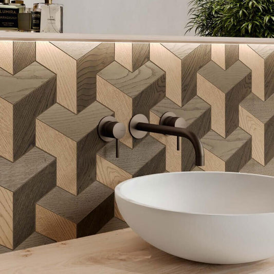 Mosaico in Gres Porcellanato Effetto Legno Rettificato Naturale 25.2x25.4 8.5mm Decoro Freddo Just Code - Gardenia Orchidea