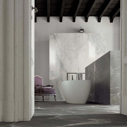Marble Effect Porcelain Stoneware Mosaic 30x30 9mm Calacatta Black Stones & More 2.0 - Florim